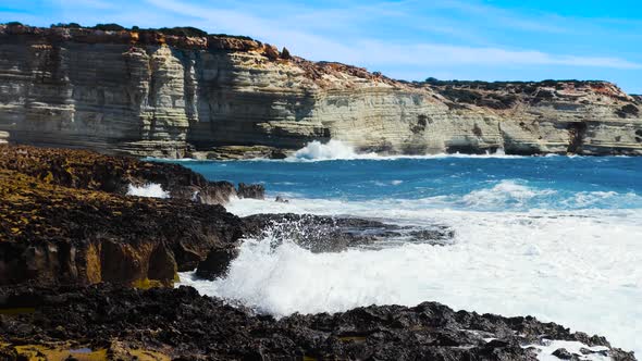 Sunny Daytime Seascape Devastating and Spectacular Sea Storm Ocean Waves Crash on the Rocks of the alt