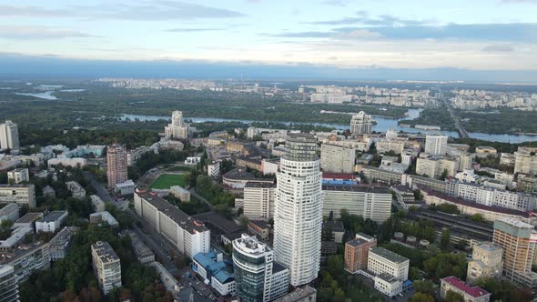 Aerial Shot The City Kyiv Sunset alt
