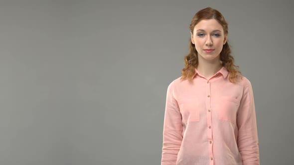 Lady Asking Can I Help You in Sign Language, Teacher Showing Words in Asl Lesson alt