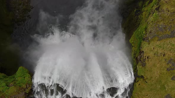 Top down aerial view of Skogafoss waterfall in Iceland, Europe alt
