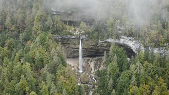 Flying above Pericnik waterfall in Slovenia