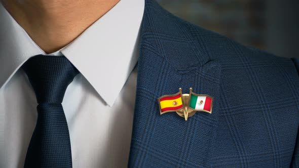 Businessman Friend Flags Pin Spain Mexico alt
