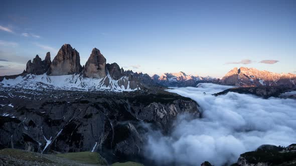 Time Lapse of Cloudscape Under Tre Cime Di Lavaredo Mountain in Dolomites Italy