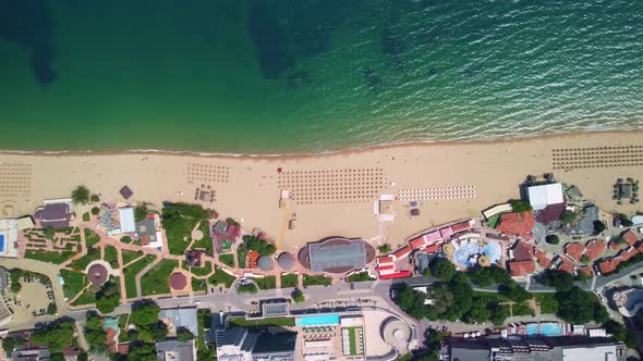 Aerial View of the Beach and Hotels in Golden Sands Zlatni Piasaci alt