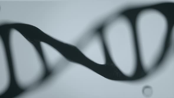 Cinematic realistic black DNA animation on light blue background