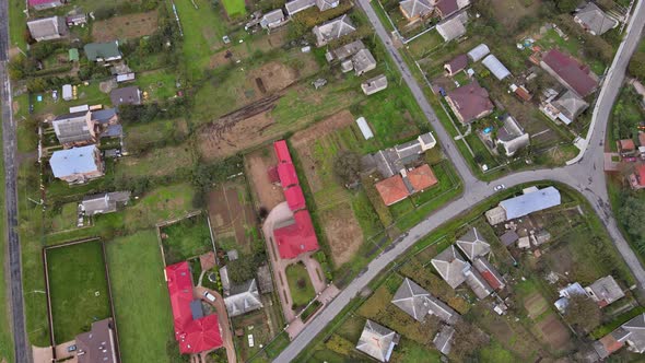 An Aerial Panorama of Village Rural Landscape with After Harvest in Beautiful Autumn alt