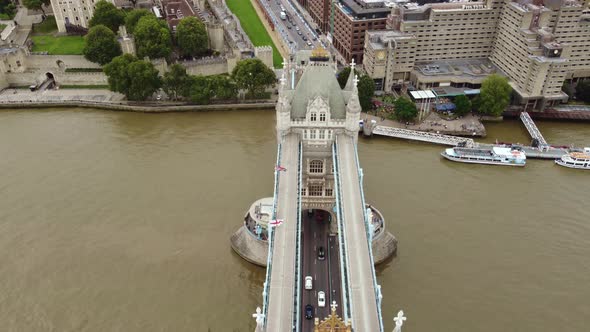 Drone View of the Road Over the Tower Bridge and the Bridge From Above