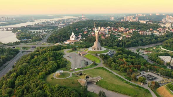 Drone Footage Aerial View of the Motherland Monument in Kiev Kyiv, Ukraine alt