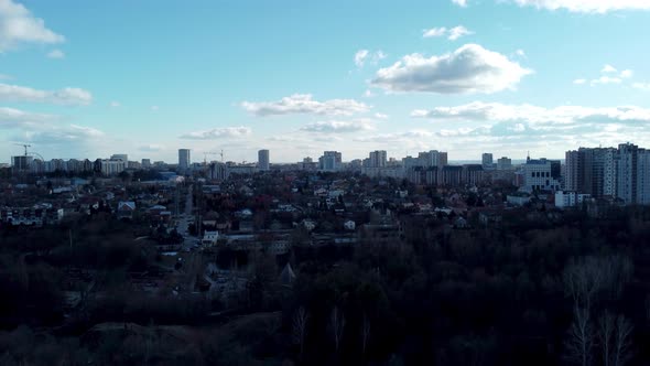 Kharkiv city center with blue sky. Aerial view