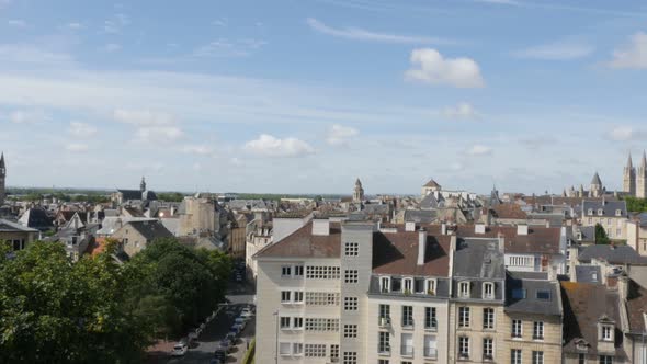Panning over  city of Caen located in northern French region Normandy 4K 3840X2160 UltraHD footage - alt
