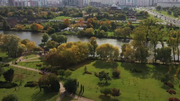 Autumn landscape in Loshitsky Park in Minsk. Belarus.Golden autumn