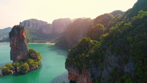 An aerial view of the coast, mountains and many beautiful islands alt