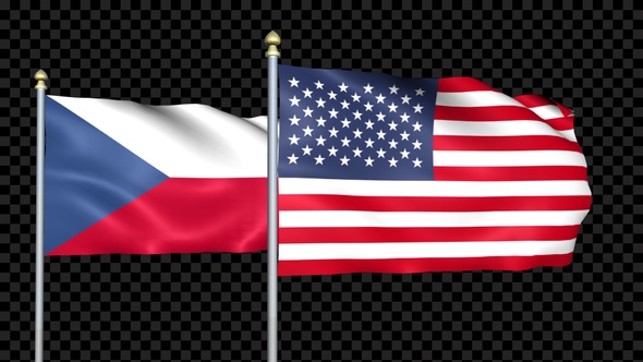 Czech Republic And United States Two Countries Flags Waving alt