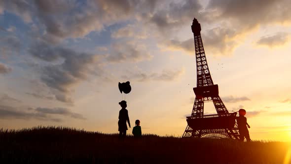 Children Playing in Front of the Eiffel Tower