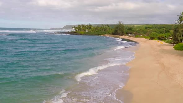 Aerial view of the beach and ocean in Hawaii alt