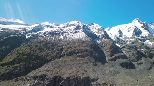 Grossglockner Mountains and Glacier in Summer Season Aerial View From Drone alt