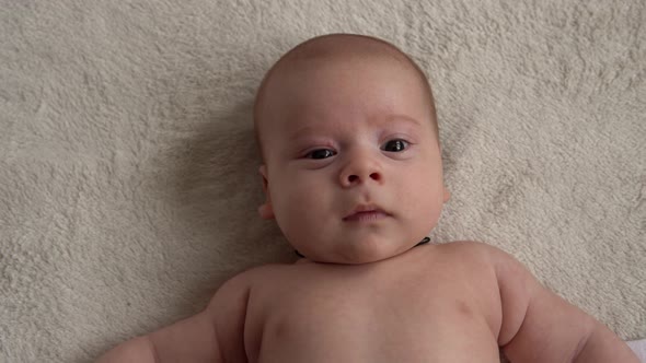 Childhood Motherhood Family Hygiene Infant Concept Closeup Happy Playful Nake Kid 2 Month Newborn alt