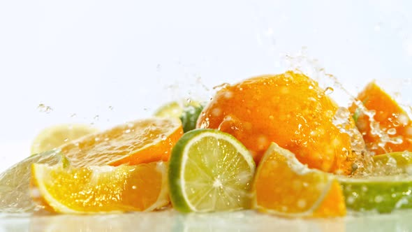 Splashing Water on Fresh Citruses Shooted with High Speed Cinema Camera at 1000 Fps alt