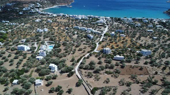 Platis village on Sifnos island in the cyclades in Greece aerial view alt