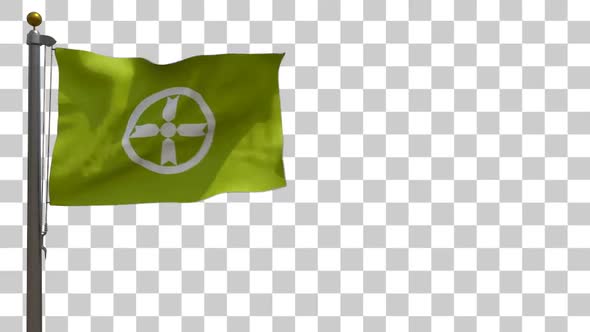 Akita City Flag (Japan) on Flagpole with Alpha Channel - 4K alt