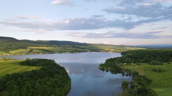 Aerial view of Teply vrch reservoir in Slovakia alt