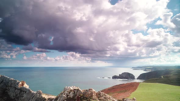 Clouds Over Cape Penas Coast, Asturias Spain. Timelapse alt
