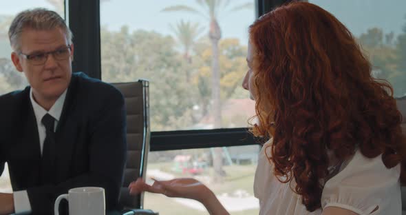 Two business colleagues discussing a new project. Business meeting concept. Slow motion. alt