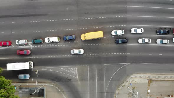 Aerial view of the road. View of the asphalt from the height. alt