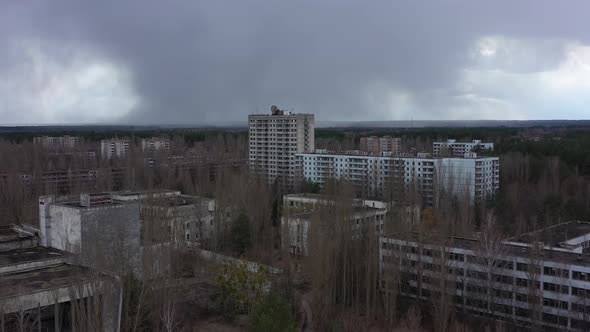 Abandoned Amusement Park In Pripyat, Ukraine - Chernobyl Exclusion Zone - aerial drone alt