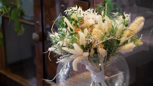 Bouquet with White Beige and Green Dried Plants