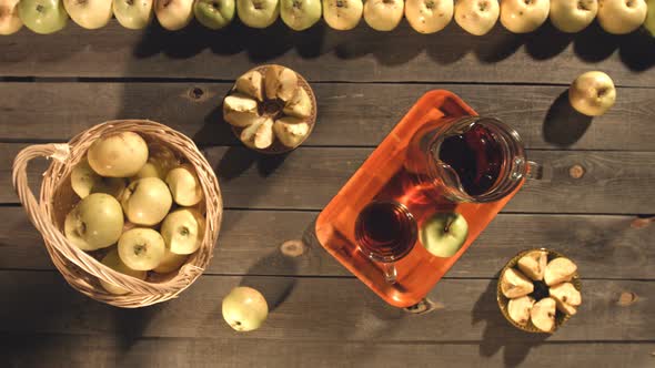 Apple Juice and Apples on Table
