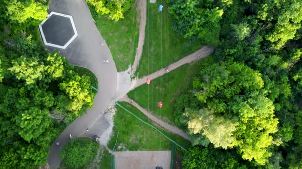 Cable car attraction aerial following footage