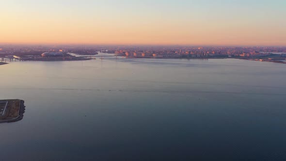 Saint-Petersburg City Skyline at Sunrise. Aerial View. Russia alt