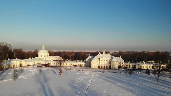 Oranienbaum Lomonosov Royal Residence with Park at Sunny Snowy Winter Day alt