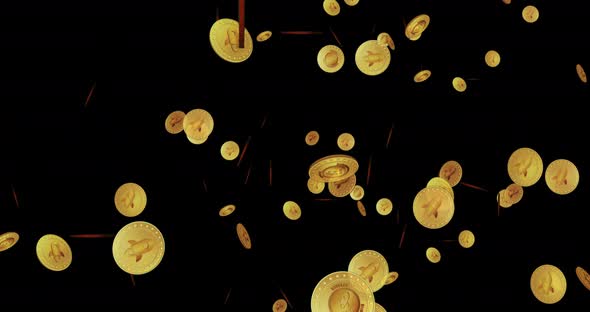 Stellar XLM cryptocurrency golden coin falling rain loop alt