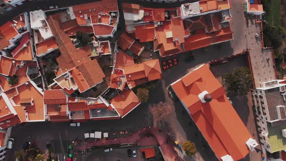 Drone view of city in mountain valley alt