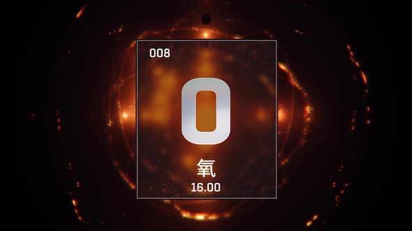 Oxygen as Element 8 of the Periodic Table on Orange Background in Chinese Language
