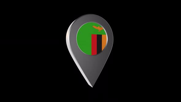 3d Animation Map Pointer With Zambia Flag With Alpha Channel -2K alt