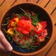 Top View of Fresh and Delicious Hawaiian Poke Bowl Traditional Hawaii Raw Fish Salad - VideoHive Item for Sale