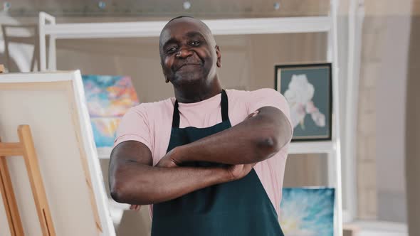 Portrait Close Up Male Happy Old 50s Painter Art Teacher African American Happy Elder Senior alt