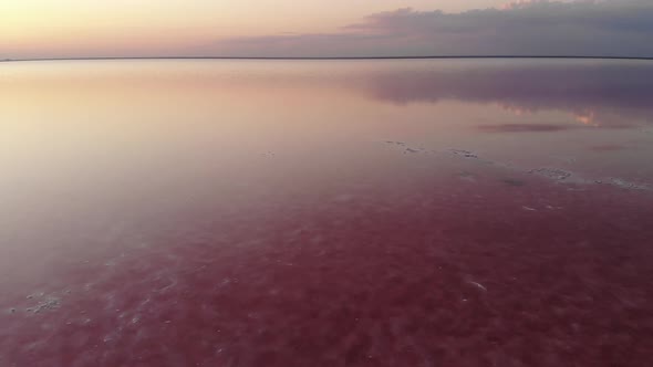 Aerial View Tilted Downward Shot Pink Salt Lake Low Key alt