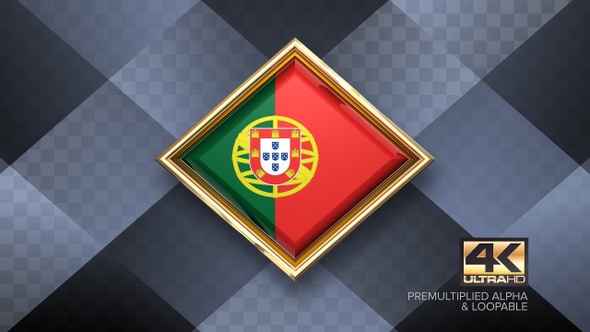 Portugal Flag Rotating Badge 4K Looping with Transparent Background
