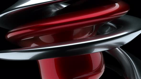 Abstract 3D Brushed Aluminum and Red Painted Shape Formation Rotating Loop alt