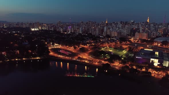Night downtown Sao Paulo Brazil. Downtown district at night life scenery. alt
