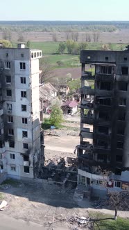 Vertical Video of a Destroyed Building in Borodyanka Ukraine alt