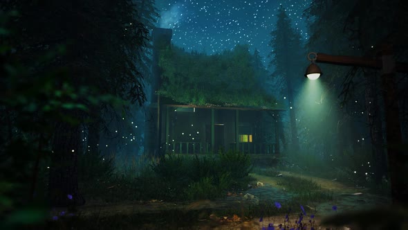 Fantasy Cabin In A Forest At Night HD