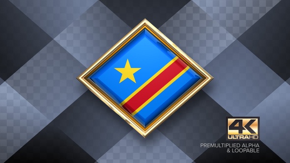 Democratic Republic Of Congo Flag Rotating Badge 4K Looping with Transparent Background