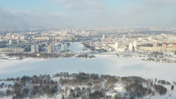 Top View of the Serebryanka District and the Chizhov Reservoir in Winter alt