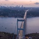 Istanbul Bosphorus Bridge at Sunset with Car Traffic Lights and City Skyline, Aerial Hyperlapse - VideoHive Item for Sale