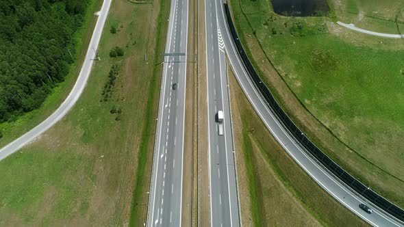 Drone view of highway and overpass in the city  alt